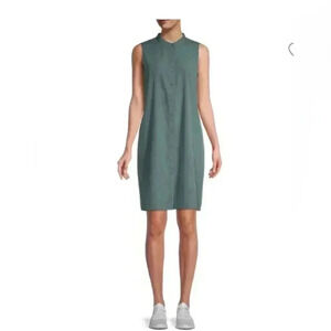 Eileen Fisher Womens Tank-Style Dress Size Small In Green Dragonfly Button up